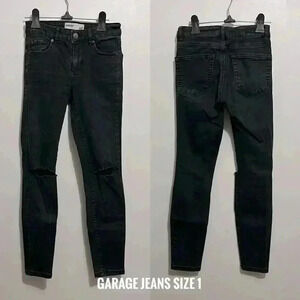 ❤️Garage Black Taille Mi-Haute knee ripped Mid-Rise jeans size  1